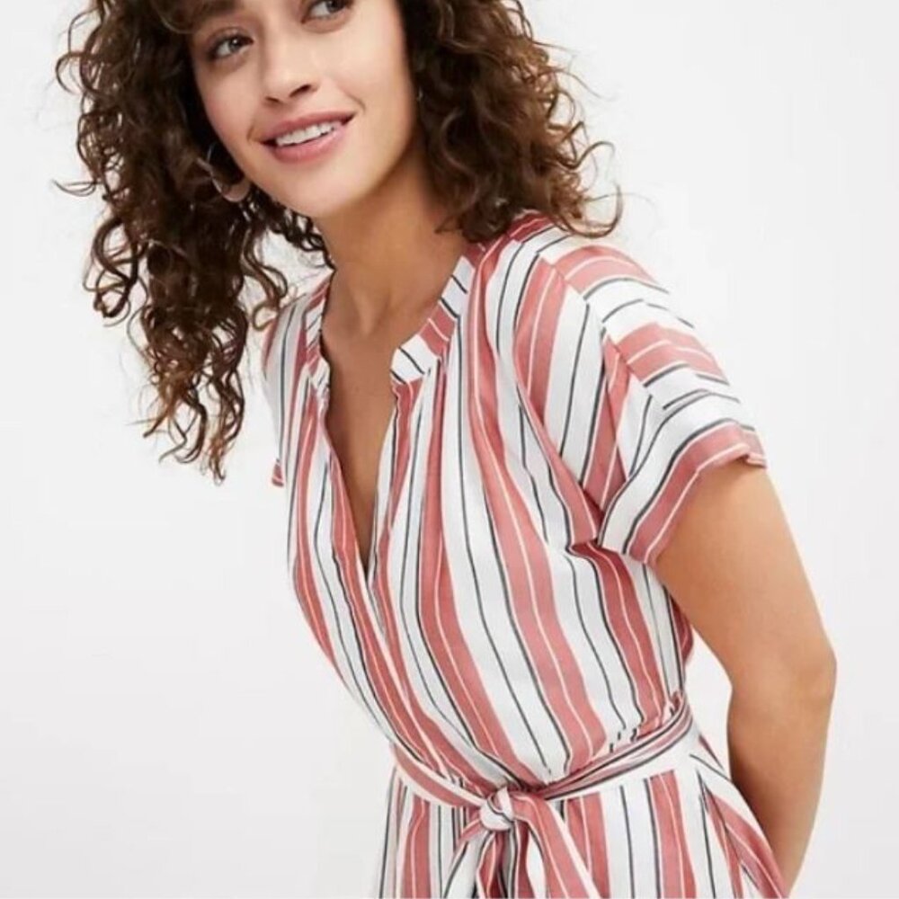NWT LOFT Striped White Red Button-Down with Pockets Maxi Dress Size 0 - Picture 3 of 16